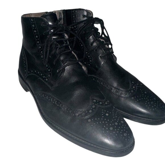 Marco Vittorio Mens Lace Up Ankle Wingtip Boots Sz 8 Black Leather Classic - Picture 1 of 8